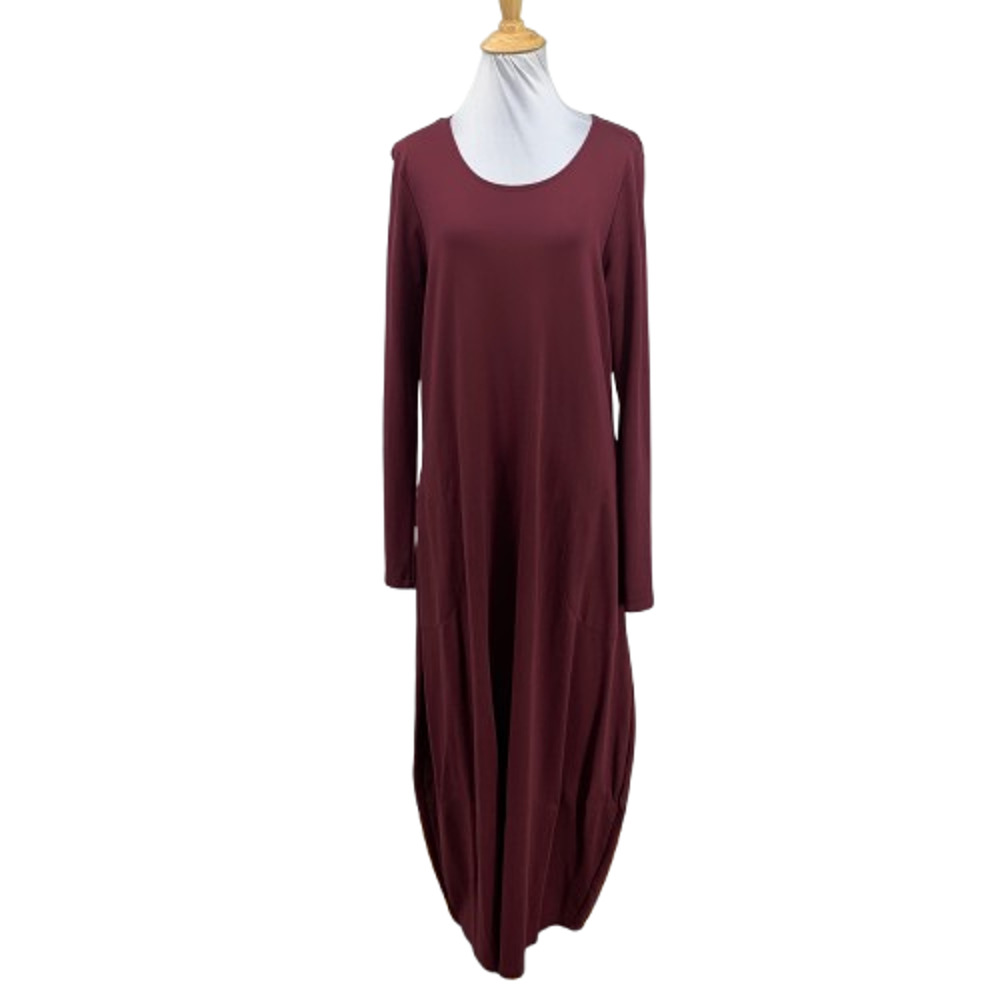 Bryn Walker Dress Womens M Medium Burgundy Jersey Long Sleeve Pockets Long Maxi